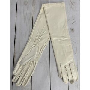NWOT Fownes Handcrafted Below Elbow 15" Long Leather gloves Sz B-small Ivory